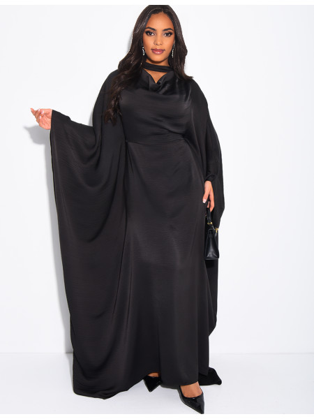 habonebutik Long Draped Butterfly Dress | Tie Waist Maxi Dress with Collar Inserts | Flowy Elegant Women’s Dress | Wedding Guest or Special Occasion Gown