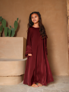 Aaliya Collections Maroon Kids Abaya | Embroidered Modest Dress for Girls | Special Occasion & Eid Dress