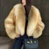 img-3655 olden Sunrise Fox Fur Crop Coat | Large Shawl Collar Fox Jacket | Luxurious Faux/Real Fur Coat | Statement Winter Outerwear | Wedding Guest Coat