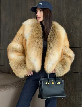 img-3655 olden Sunrise Fox Fur Crop Coat | Large Shawl Collar Fox Jacket | Luxurious Faux/Real Fur Coat | Statement Winter Outerwear | Wedding Guest Coat