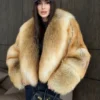 habonebutik olden Sunrise Fox Fur Crop Coat | Large Shawl Collar Fox Jacket | Luxurious Faux/Real Fur Coat | Statement Winter Outerwear | Wedding Guest Coat