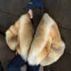 img-3665 olden Sunrise Fox Fur Crop Coat | Large Shawl Collar Fox Jacket | Luxurious Faux/Real Fur Coat | Statement Winter Outerwear | Wedding Guest Coat