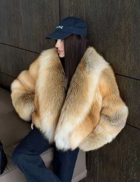 img-3665 olden Sunrise Fox Fur Crop Coat | Large Shawl Collar Fox Jacket | Luxurious Faux/Real Fur Coat | Statement Winter Outerwear | Wedding Guest Coat