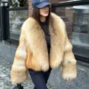 img-3676 olden Sunrise Fox Fur Crop Coat | Large Shawl Collar Fox Jacket | Luxurious Faux/Real Fur Coat | Statement Winter Outerwear | Wedding Guest Coat