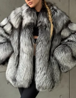 Silver Fox Fur Jacket | Genuine Silver Fox Fur Coat | Luxury Short Fur Jacket | Winter Statement Fur Outerwear