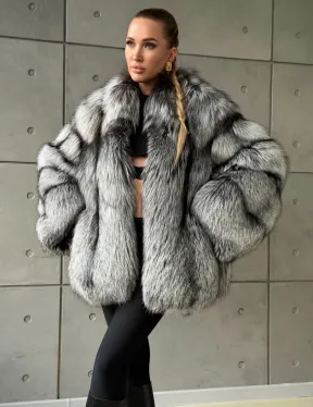 Silver Fox Fur Jacket | Genuine Silver Fox Fur Coat | Luxury Short Fur Jacket | Winter Statement Fur Outerwear