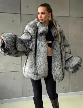 Silver Fox Fur Jacket | Genuine Silver Fox Fur Coat | Luxury Short Fur Jacket | Winter Statement Fur Outerwear