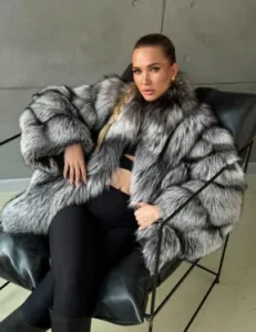 Silver Fox Fur Jacket | Genuine Silver Fox Fur Coat | Luxury Short Fur Jacket | Winter Statement Fur Outerwear