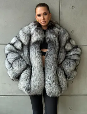 Silver Fox Fur Jacket | Genuine Silver Fox Fur Coat | Luxury Short Fur Jacket | Winter Statement Fur Outerwear