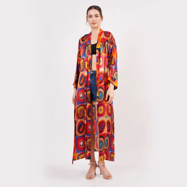 🎨 Kandinsky “Squares with Circles” – 100% Silk Kimono Kaftan - Image 5