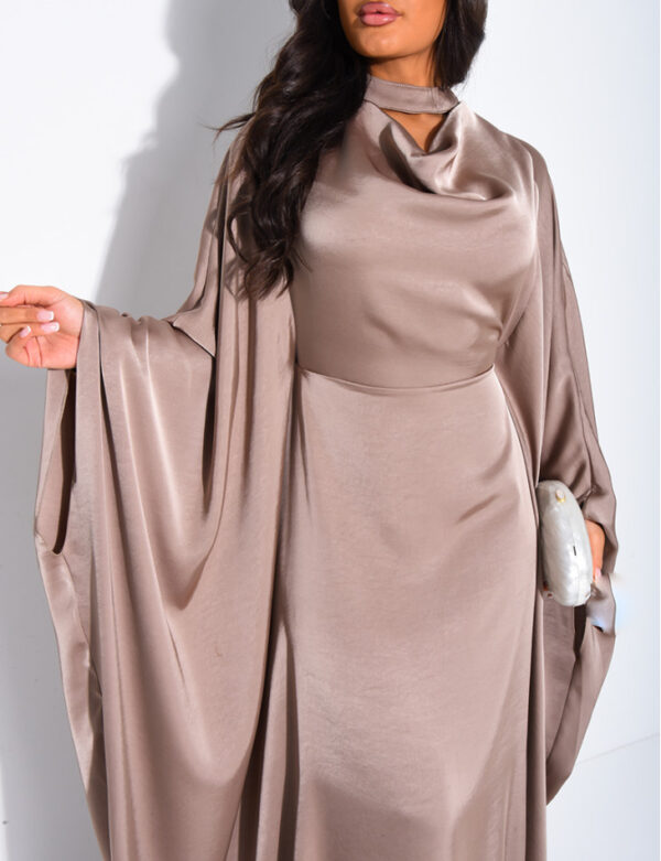 robe-ample-a-nouer (2) Long Draped Butterfly Dress | Tie Waist Maxi Dress with Collar Inserts | Flowy Elegant Women’s Dress | Wedding Guest or Special Occasion Gown