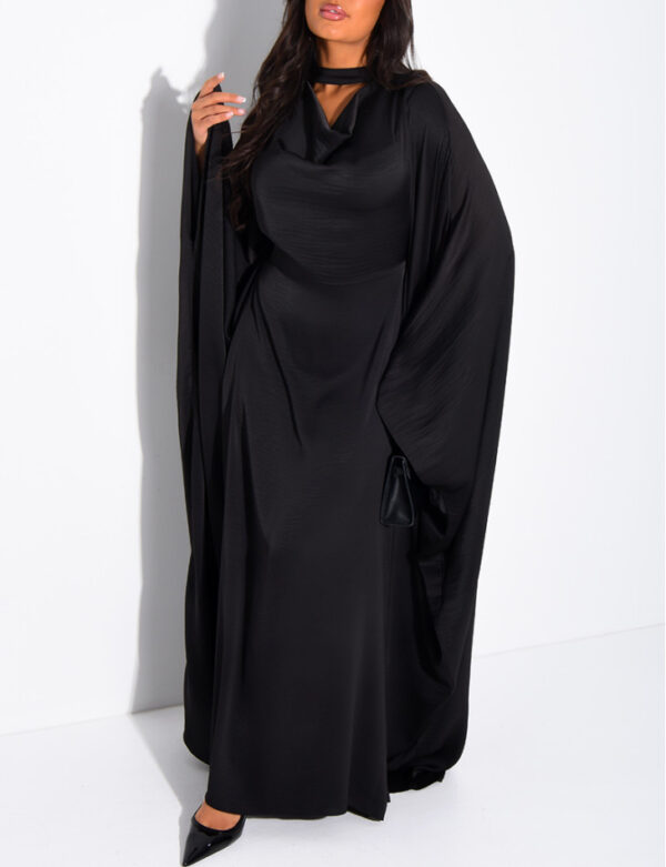 robe-ample-a-nouer (9) Long Draped Butterfly Dress | Tie Waist Maxi Dress with Collar Inserts | Flowy Elegant Women’s Dress | Wedding Guest or Special Occasion Gown