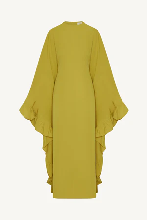 Ruffle Butterfly Abaya Dress | Tiered Maxi, Flutter Sleeve, Modest, Wedding Guest