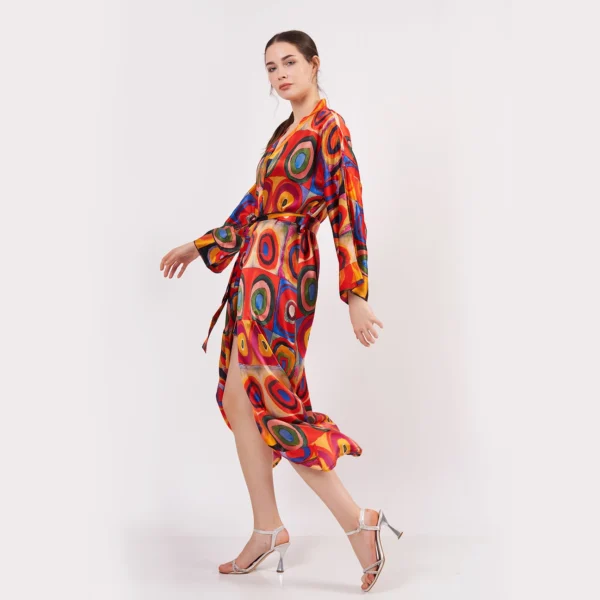 🎨 Kandinsky “Squares with Circles” – 100% Silk Kimono Kaftan - Image 3