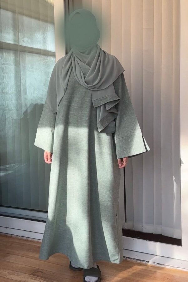 Linen Abaya Sage Green - Image 2