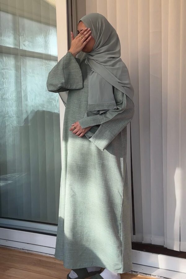 Linen Abaya Sage Green - Image 4
