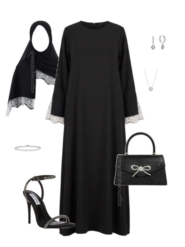 Crepe Abaya Dress with Lace Trim | Elegant Modest Prayer Abaya