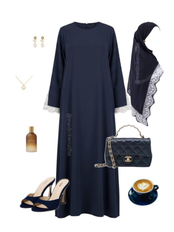 Crepe Abaya Dress with Lace Trim | Elegant Modest Prayer Abaya