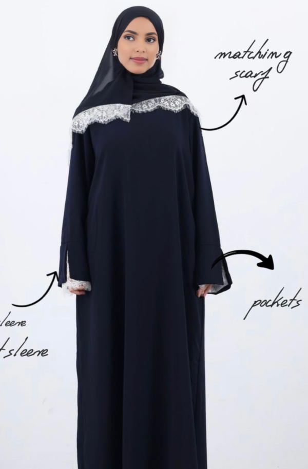 Crepe Abaya Dress with Lace Trim | Elegant Modest Prayer Abaya