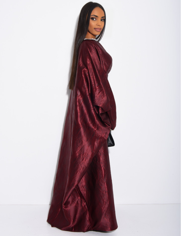 24d30704-9ea4-49d6-b90f-d733f9d5894a Pearl Embellished Butterfly Abaya | Premium Embossed Satin Kaftan | Luxurious Open Front Cover Up | Elegant Eid & Wedding Guest Dress