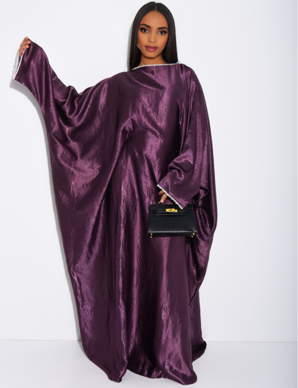 7b9d8e5f-be9c-4f02-af66-34b338618a43 Pearl Embellished Butterfly Abaya | Premium Embossed Satin Kaftan | Luxurious Open Front Cover Up | Elegant Eid & Wedding Guest Dress