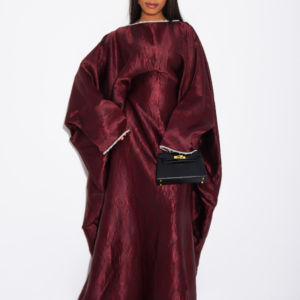 habonebutik Pearl Embellished Butterfly Abaya | Premium Embossed Satin Kaftan | Luxurious Open Front Cover Up | Elegant Eid & Wedding Guest Dress