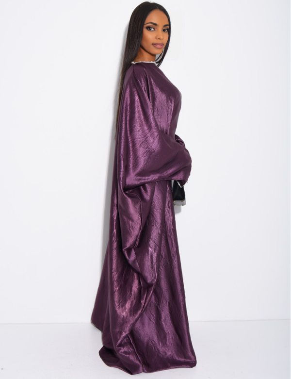 c4ee6355-fb0f-4834-857d-2cbea616e75f Pearl Embellished Butterfly Abaya | Premium Embossed Satin Kaftan | Luxurious Open Front Cover Up | Elegant Eid & Wedding Guest Dress