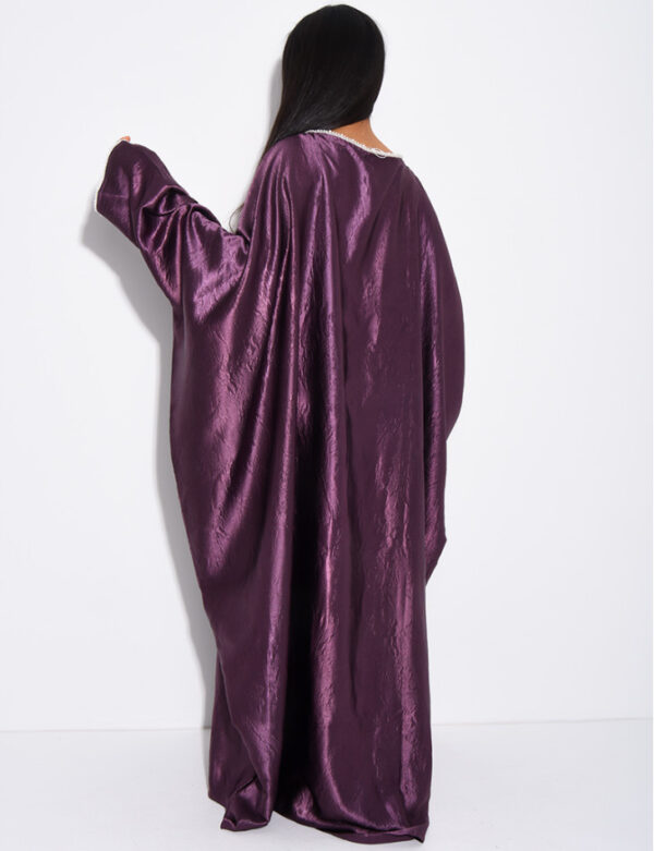 habonebutik Pearl Embellished Butterfly Abaya | Premium Embossed Satin Kaftan | Luxurious Open Front Cover Up | Elegant Eid & Wedding Guest Dress