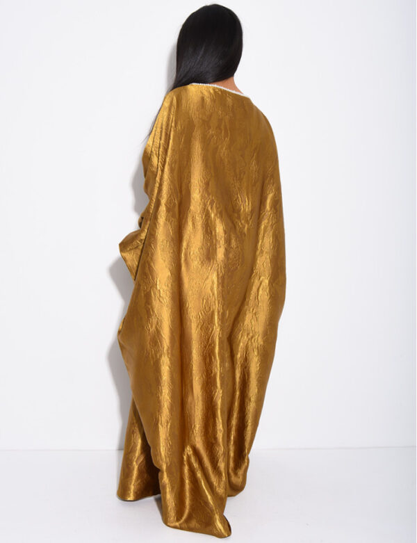 robe-ample-a-bordures-en-perles (19) Pearl Embellished Butterfly Abaya | Premium Embossed Satin Kaftan | Luxurious Open Front Cover Up | Elegant Eid & Wedding Guest Dress