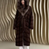 Mink Fur Coat with Marten Fur Hood, Sable Color Fur Coat, Luxury Real Fur Coat, Winter Fur Jacket, Elegant Long Fur Coat Women
