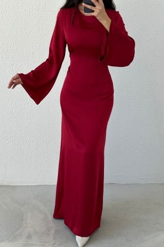 Basic Satin Modest Evening Dress, Back Tie Detail Dress, Minimalist Satin Gown, Elegant Modest Dress, Wedding Guest Dress