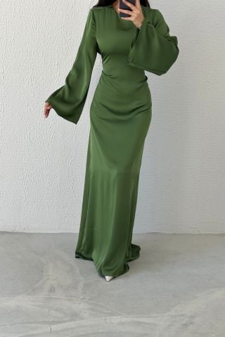 Basic Satin Modest Evening Dress, Back Tie Detail Dress, Minimalist Satin Gown, Elegant Modest Dress, Wedding Guest Dress