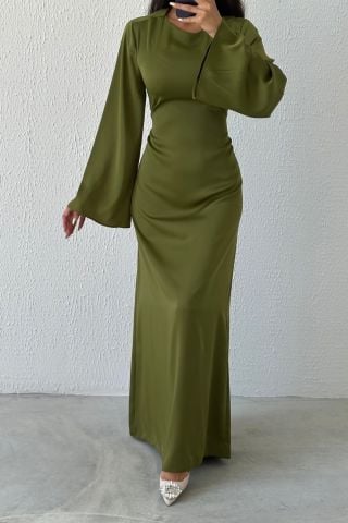 Basic Satin Modest Evening Dress, Back Tie Detail Dress, Minimalist Satin Gown, Elegant Modest Dress, Wedding Guest Dress