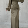 Basic Satin Modest Evening Dress, Back Tie Detail Dress, Minimalist Satin Gown, Elegant Modest Dress, Wedding Guest Dress