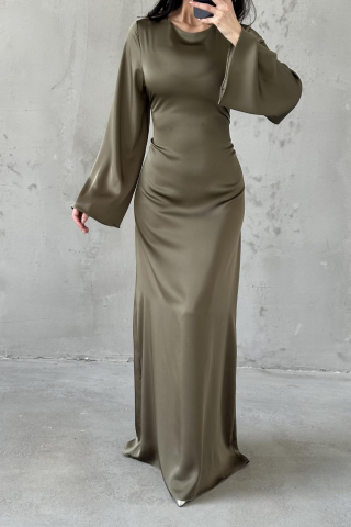 Basic Satin Modest Evening Dress, Back Tie Detail Dress, Minimalist Satin Gown, Elegant Modest Dress, Wedding Guest Dress