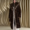 Mink Fur Coat with Marten Fur Hood, Sable Color Fur Coat, Luxury Real Fur Coat, Winter Fur Jacket, Elegant Long Fur Coat Women