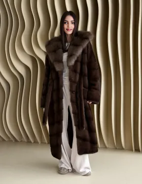 Mink Fur Coat with Marten Fur Hood, Sable Color Fur Coat, Luxury Real Fur Coat, Winter Fur Jacket, Elegant Long Fur Coat Women