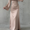Basic Satin Modest Evening Dress, Back Tie Detail Dress, Minimalist Satin Gown, Elegant Modest Dress, Wedding Guest Dress