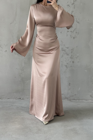 Basic Satin Modest Evening Dress, Back Tie Detail Dress, Minimalist Satin Gown, Elegant Modest Dress, Wedding Guest Dress