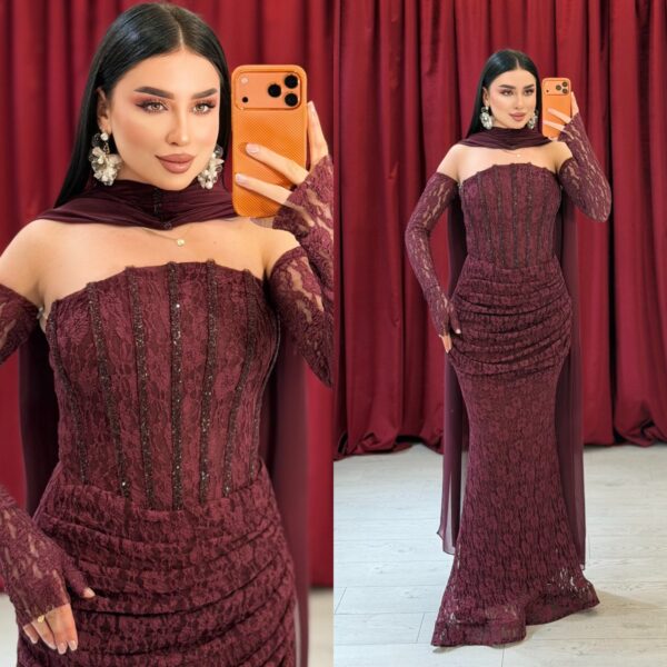 Ivory Lace Evening Dress, Lace Mermaid Gown, Ivory Corset Dress, Elegant Wedding Guest Dress, Lace Formal Dress with Cape