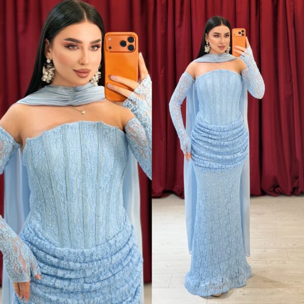 Ivory Lace Evening Dress, Lace Mermaid Gown, Ivory Corset Dress, Elegant Wedding Guest Dress, Lace Formal Dress with Cape