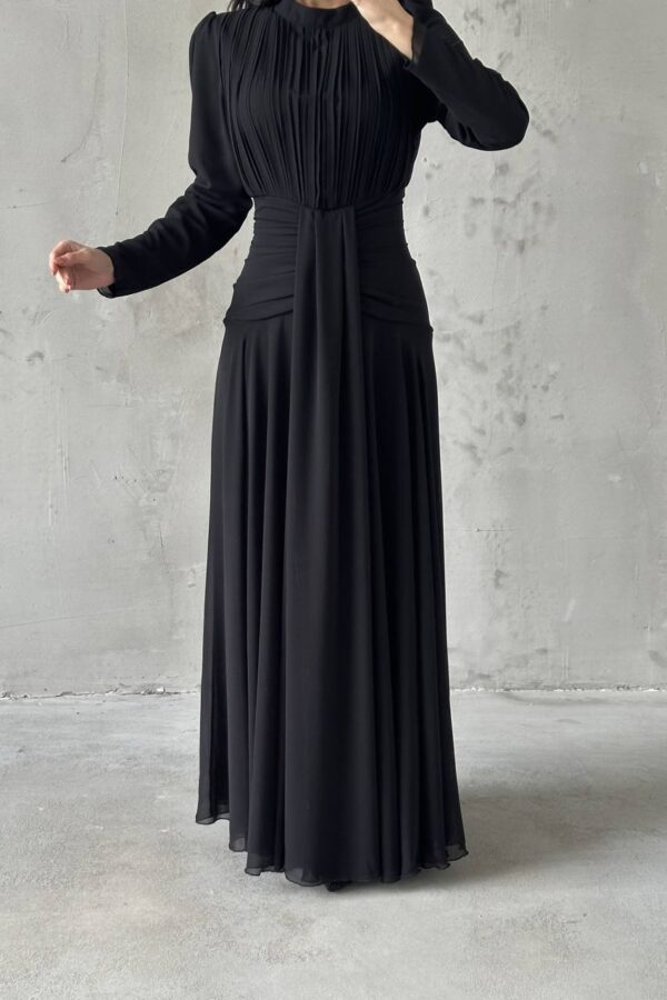 Azra Hijab Evening Dress Brown, Modest Pleated Evening Dress, Elegant High Neck Dress, Luxury Hijab Dress, Wedding Guest Dress