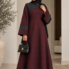 Burgundy and Charcoal Abaya Jacket Dress, Modest Long Sleeve Muslim Women’s Maxi Dress