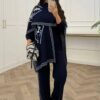 Women’s 3 Piece Knit Set, Elegant Trousers and Bodysuit Outfit with Matching Shawl, Modest Chic Two-Piece Look, One Size