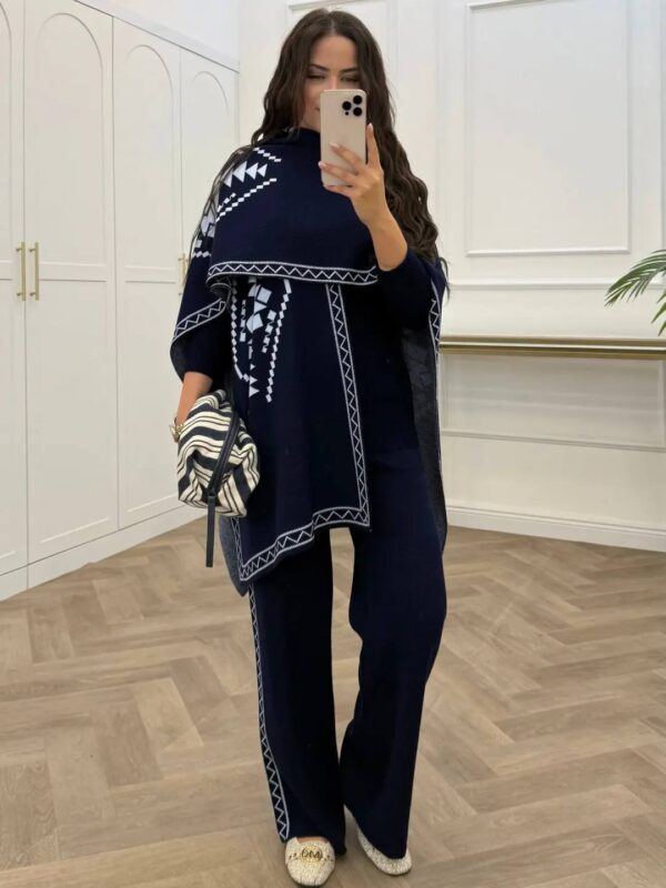 Women’s 3 Piece Knit Set, Elegant Trousers and Bodysuit Outfit with Matching Shawl, Modest Chic Two-Piece Look, One Size