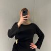 Elegant Women’s Black Abaya Jacket Dress, Zara Crepe Modest Dress, Long Sleeve Winter Abaya, Belted Waist Maxi Dress, 5 Colors