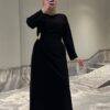 Elegant Women’s Black Abaya Jacket Dress, Zara Crepe Modest Dress, Long Sleeve Winter Abaya, Belted Waist Maxi Dress, 5 Colors