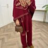 Women’s 3 Piece Knit Set, Elegant Trousers and Bodysuit Outfit with Matching Shawl, Modest Chic Two-Piece Look, One Size