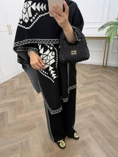 Women’s 3 Piece Knit Set, Elegant Trousers and Bodysuit Outfit with Matching Shawl, Modest Chic Two-Piece Look, One Size