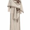 Women’s 3 Piece Knit Set, Elegant Trousers and Bodysuit Outfit with Matching Shawl, Modest Chic Two-Piece Look, One Size